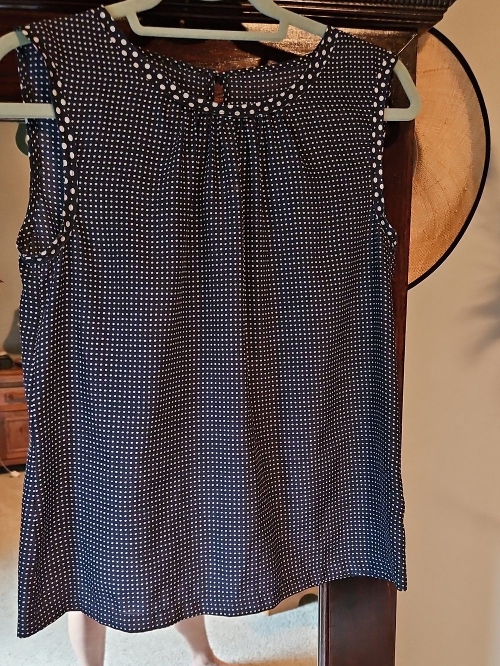 Anne Klein Navy and White Polka Dot Sleeveless Camisole